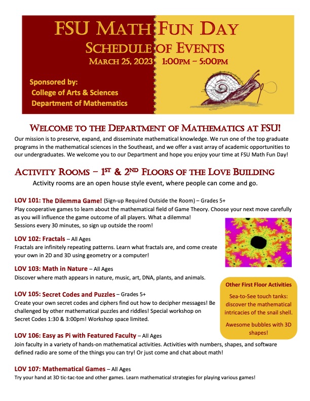FSU Math Fun Day Program Activities Image Page 1